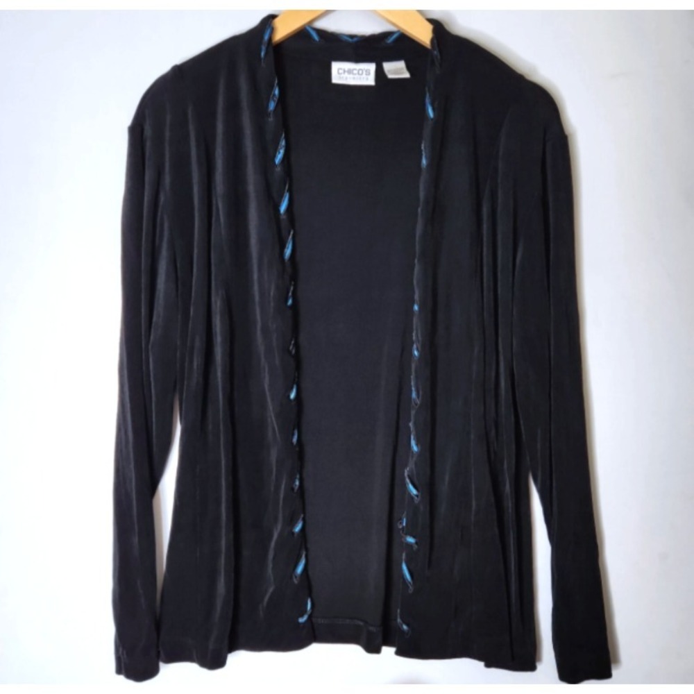 Chico's Travelers Slinky Open Front Cardigan Sweater Women's Size Large 12 Black